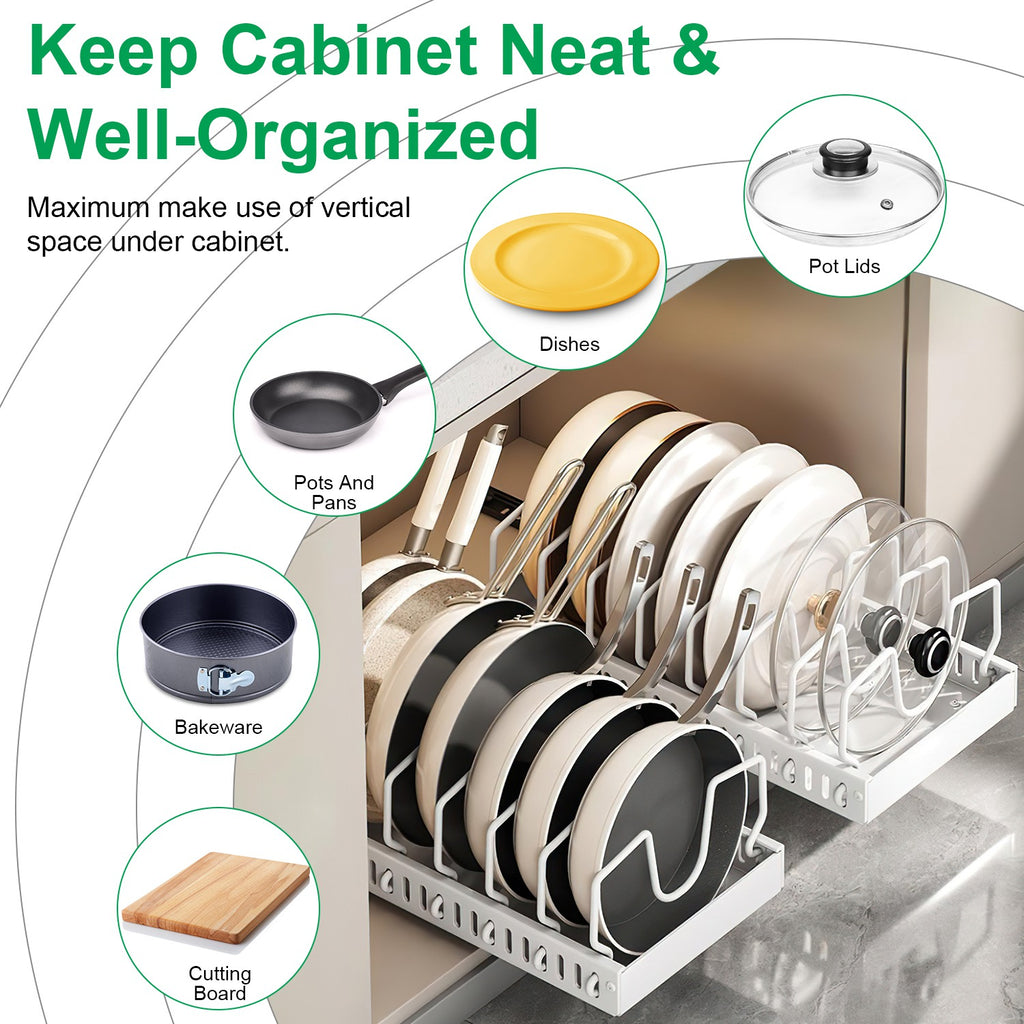 Cookware organizer dimensions and product features