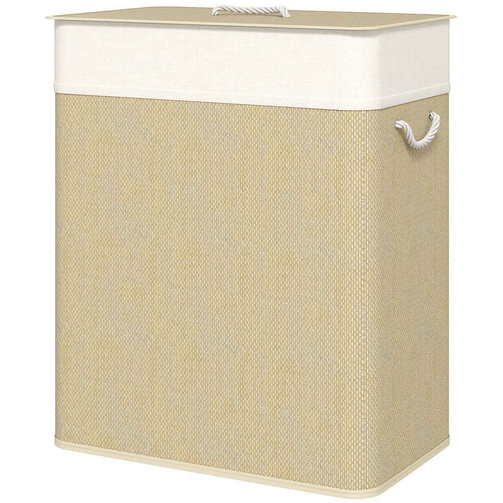 Double laundry hamper with removable liners in natural finish