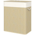 Double laundry hamper with removable liners in natural finish