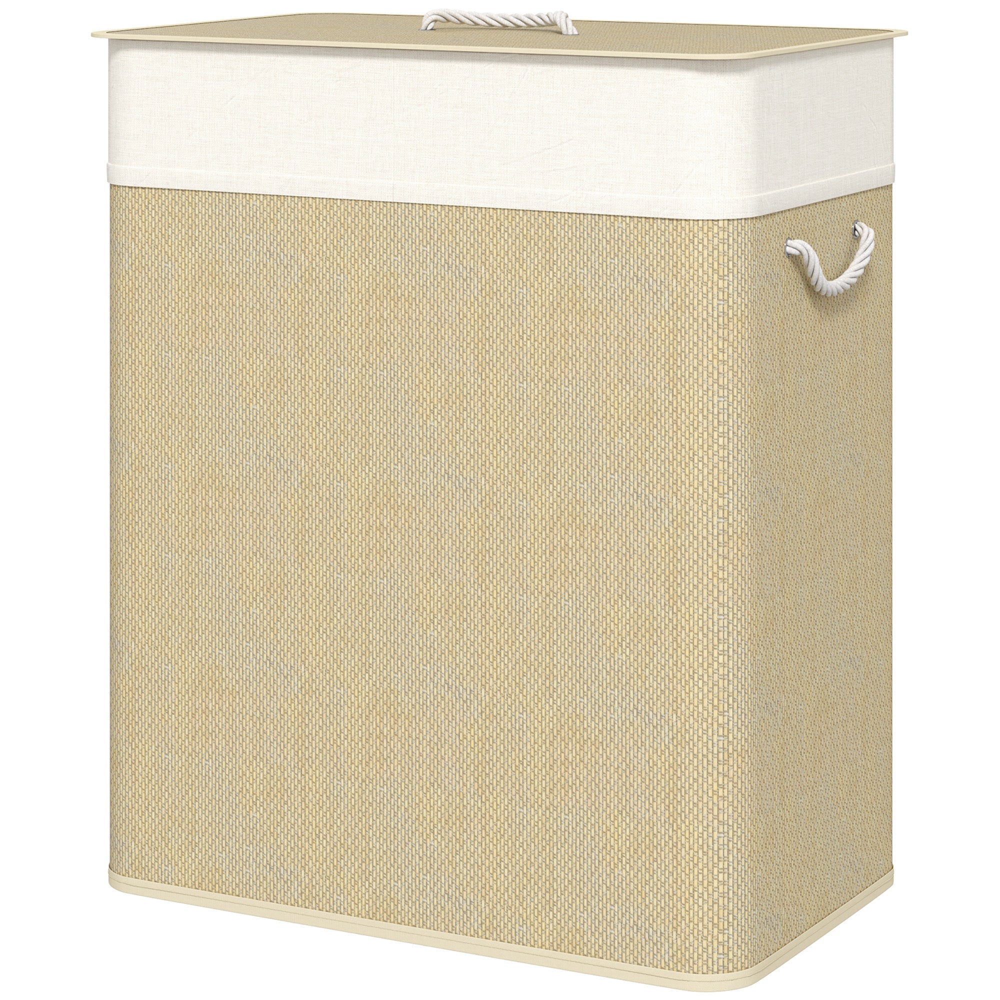 Double laundry hamper with removable liners in natural finish