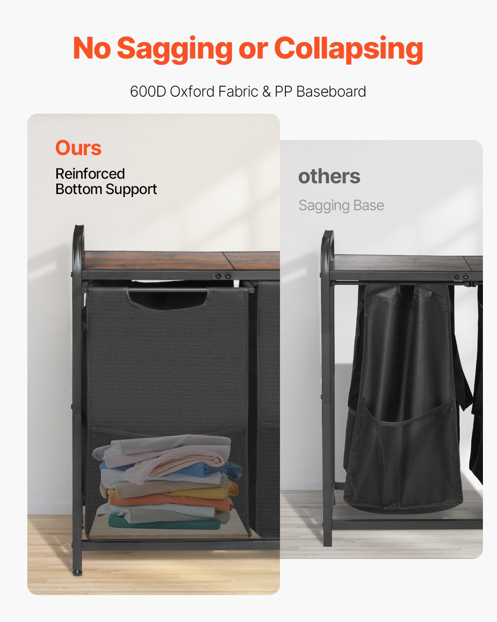 2-section laundry sorter product features and dimensions