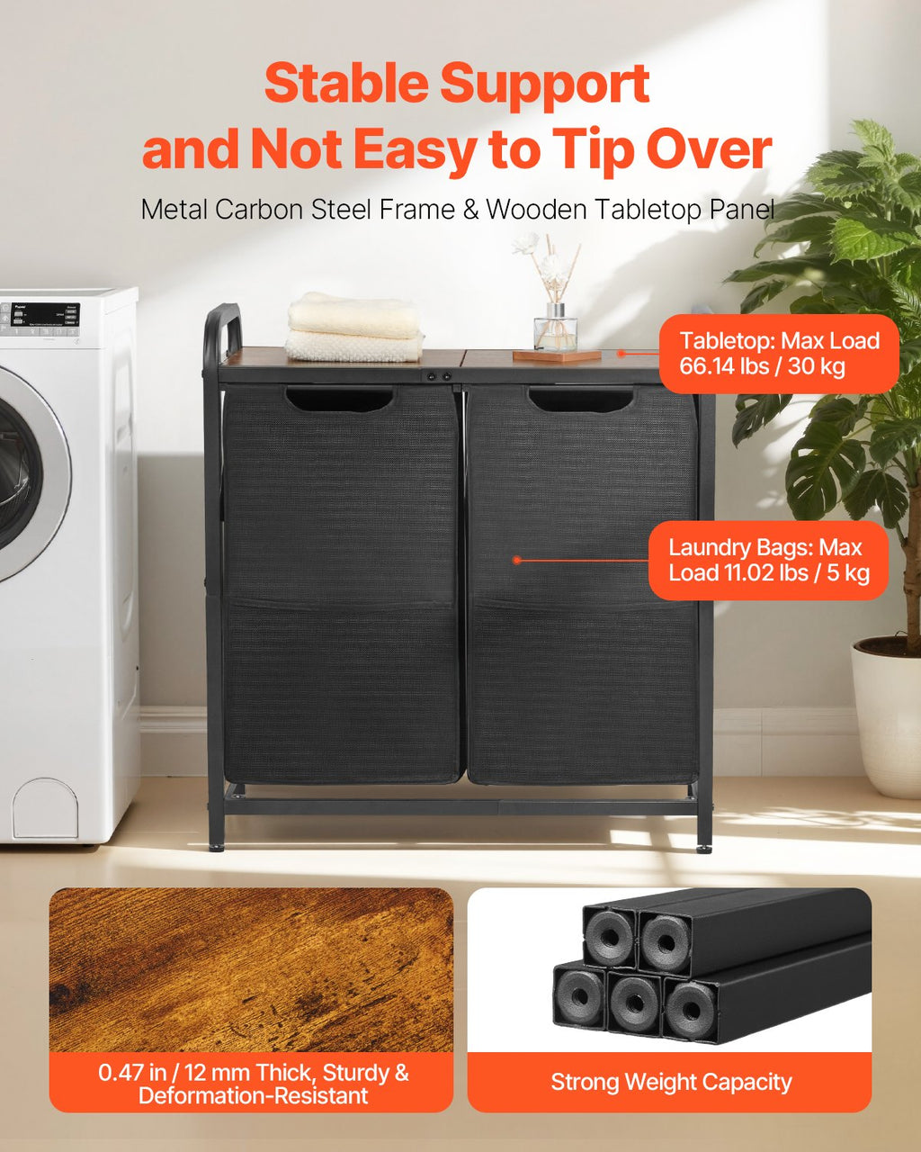 Laundry sorter with two removable fabric bags