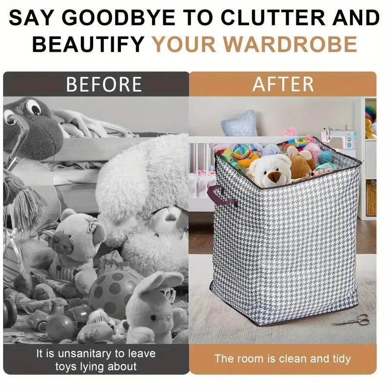 Stacked storage bags organizing clothing and bedding