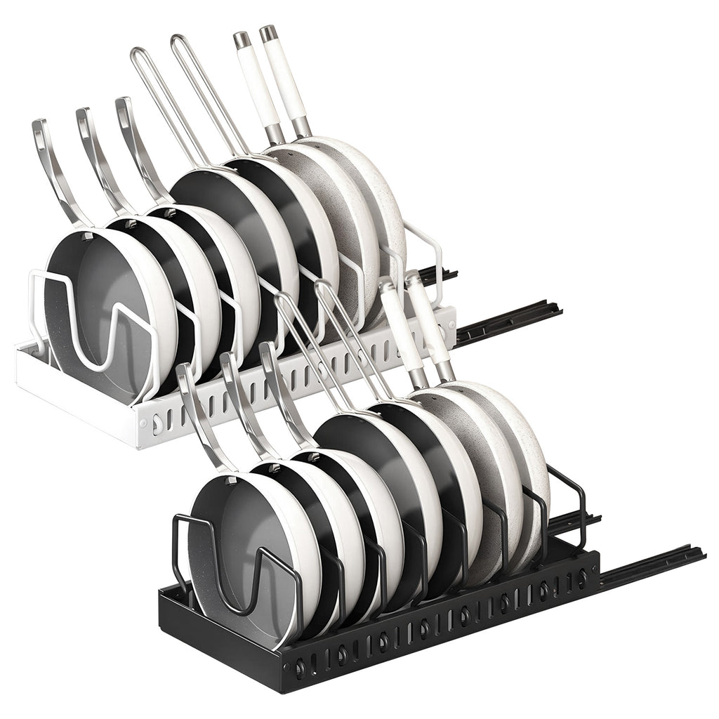 White pull-out pots and pans cabinet organizer