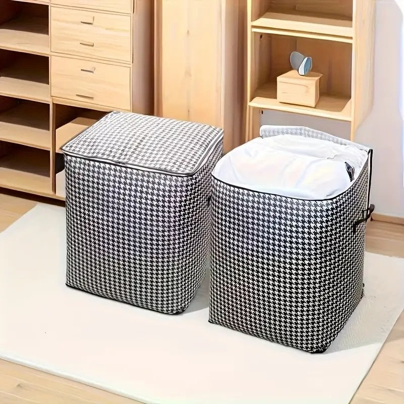 Houndstooth foldable storage bags in a two-piece set