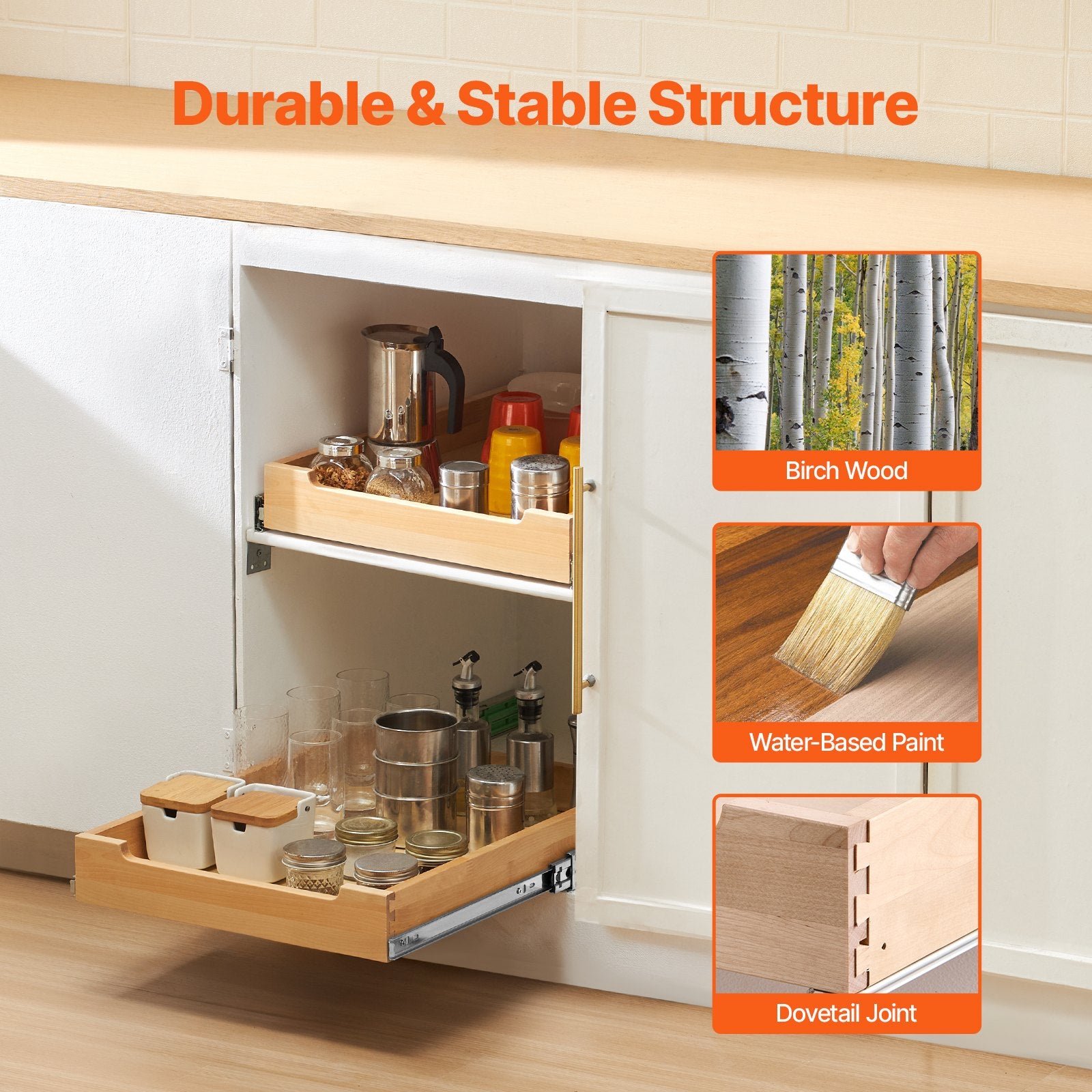 17-inch cabinet organizer showing soft-close sliding rails