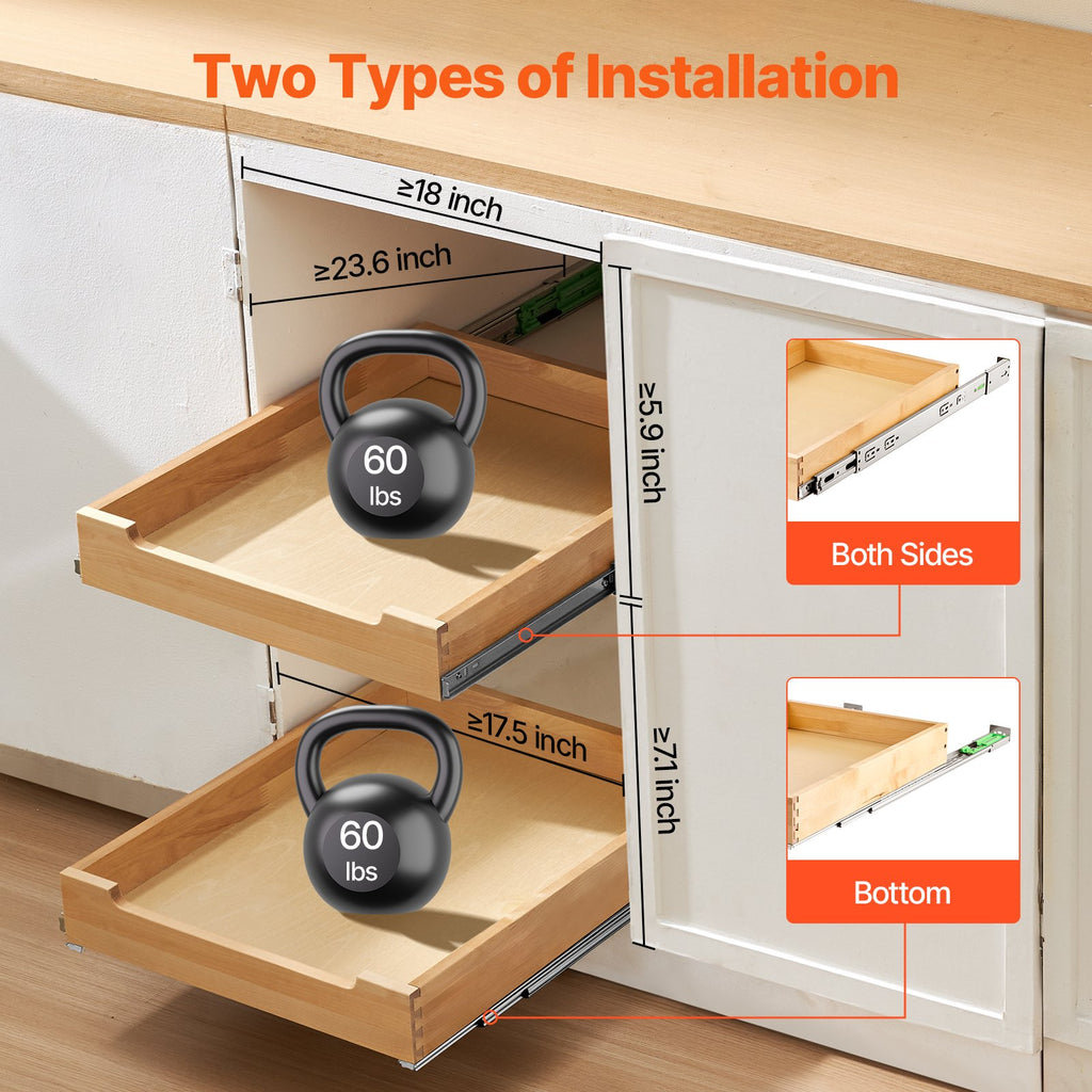 Wide wooden pull-out organizer for cookware and pantry storage