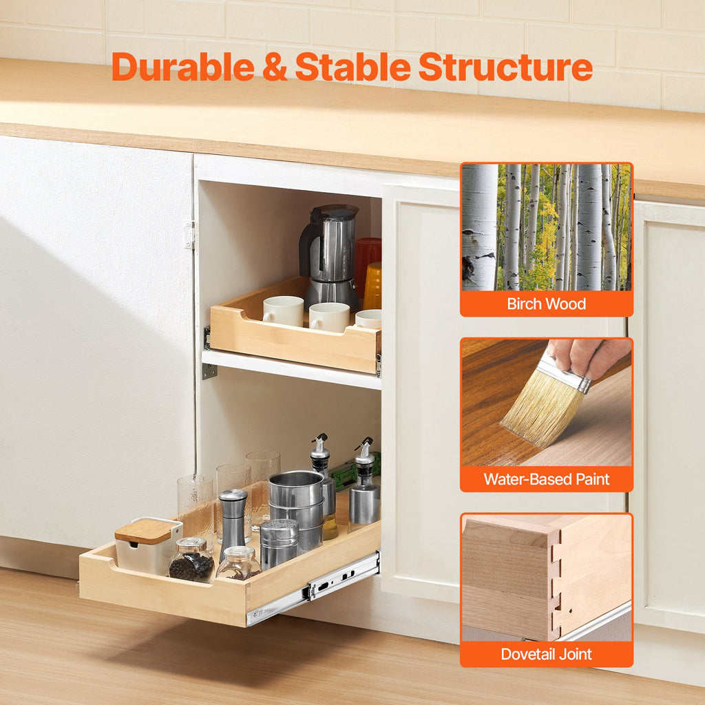 14-inch cabinet organizer showing soft-close sliding rails