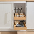 14-inch double-tier wooden organizer installed inside a kitchen cabinet