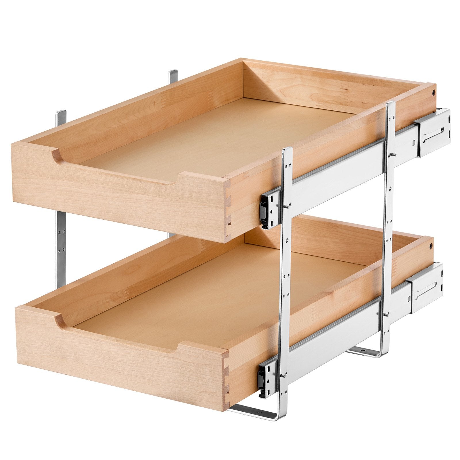 14-inch double-tier wooden cabinet organizer in natural wood finish