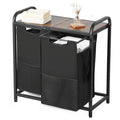 2-section laundry sorter with pull-out bags and wood top