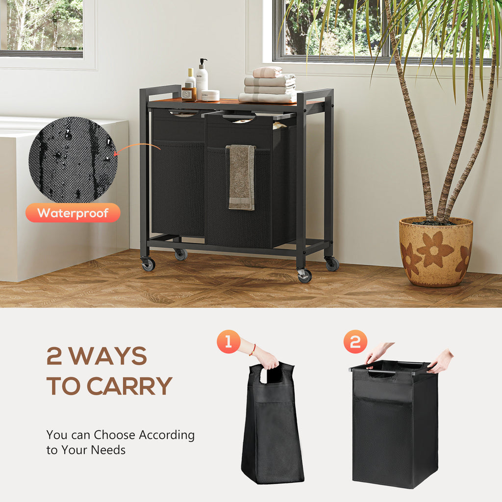 Laundry cart with separate bags for sorting clothing