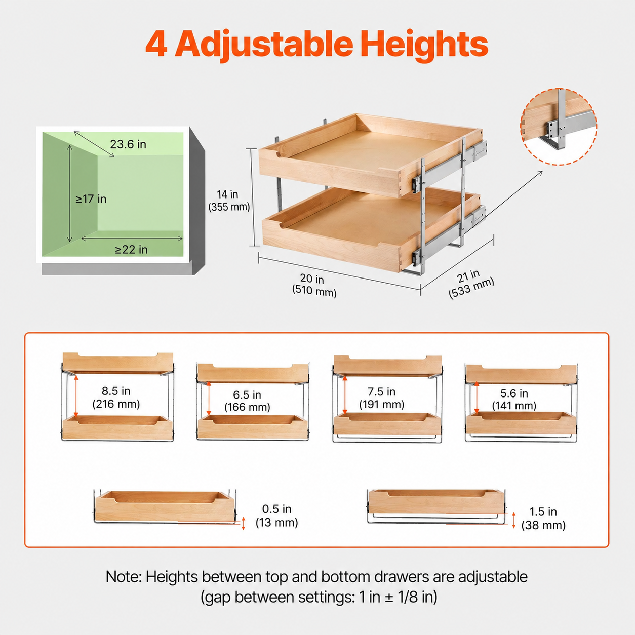 20-inch wooden cabinet organizer in an organized kitchen setting