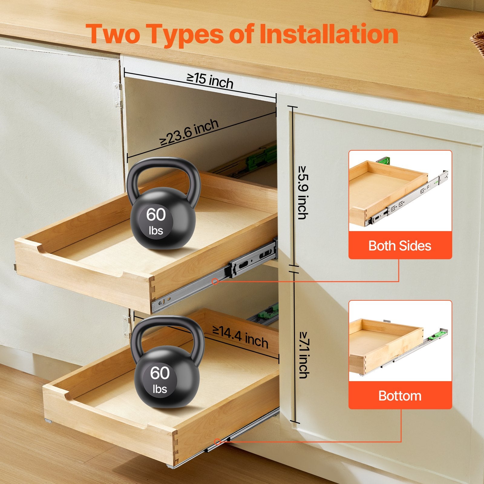 Wooden pull-out organizer for dishes and pantry essentials