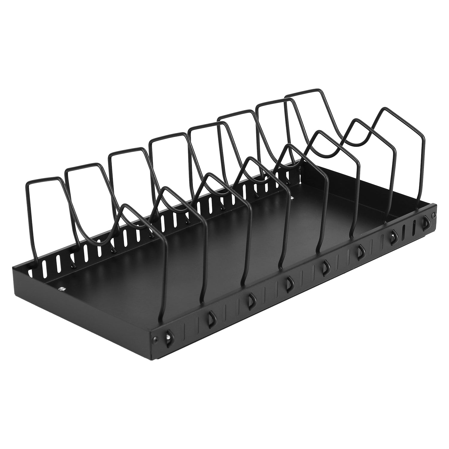 Cookware organizer installed inside a kitchen cabinet