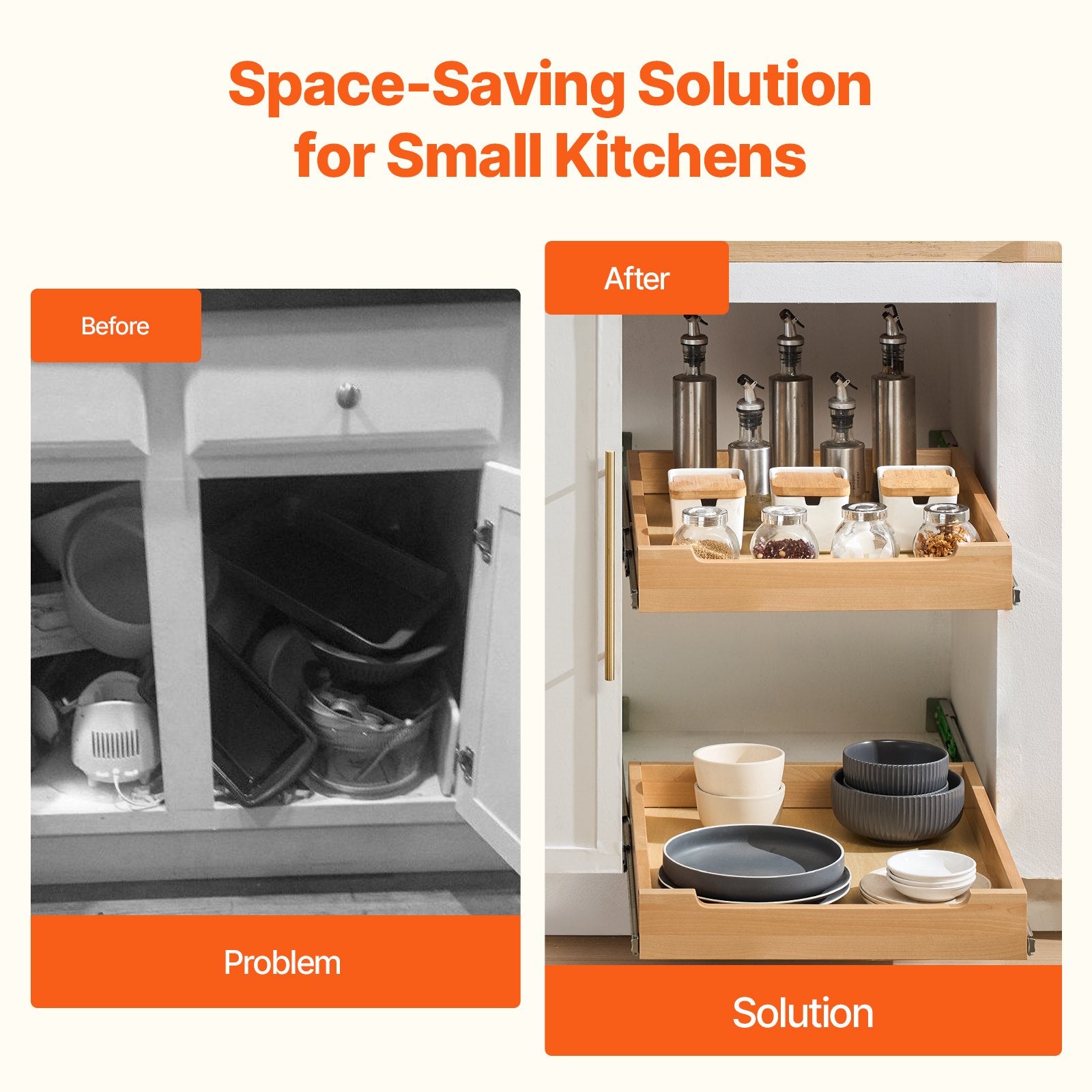 17-inch single-tier wooden cabinet organizer construction details