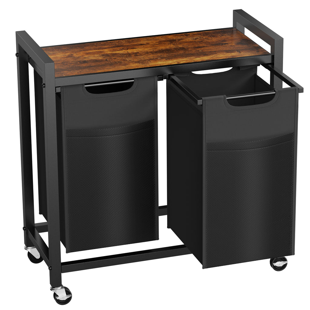Rolling laundry hamper in two-basket configuration