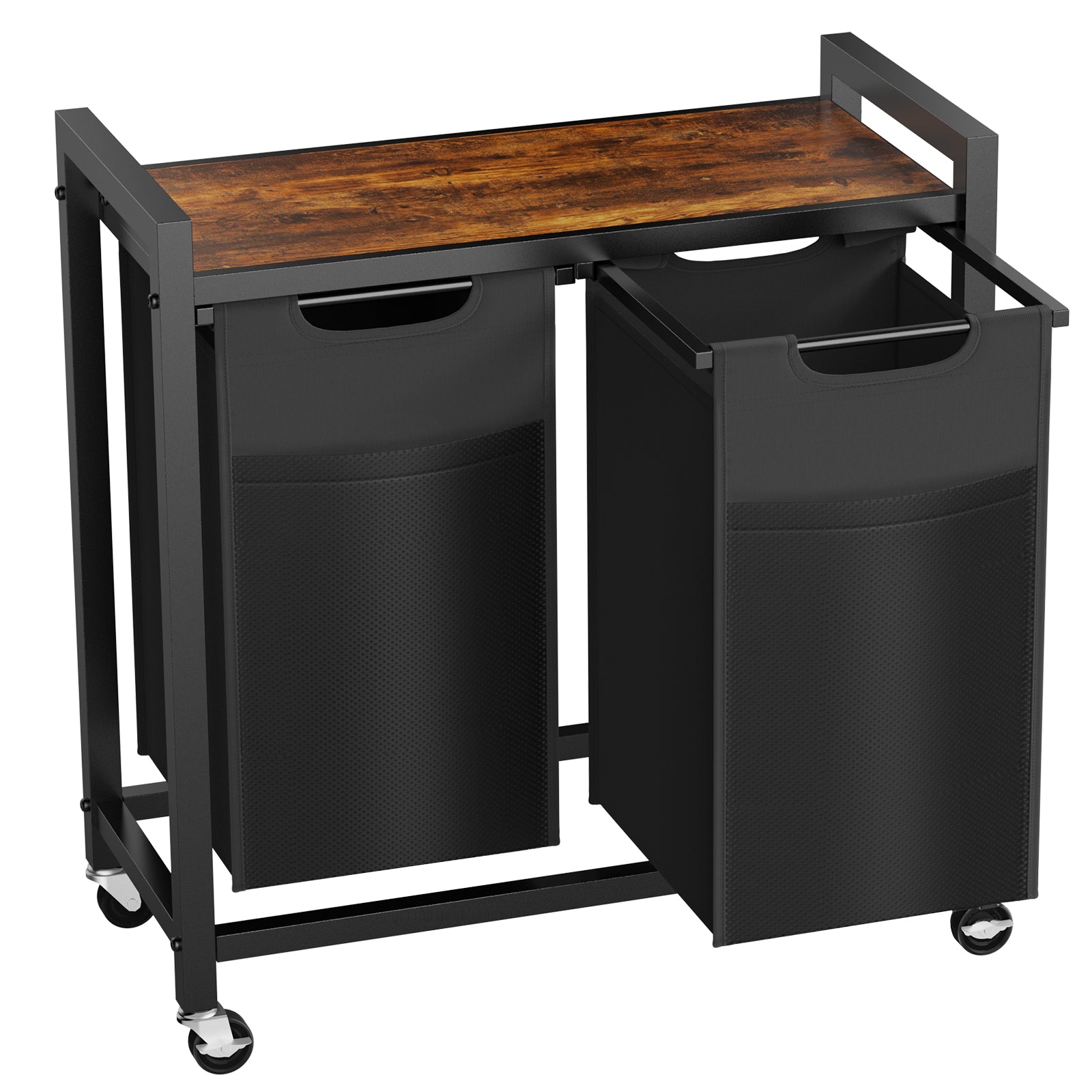 Rolling laundry hamper in two-basket configuration